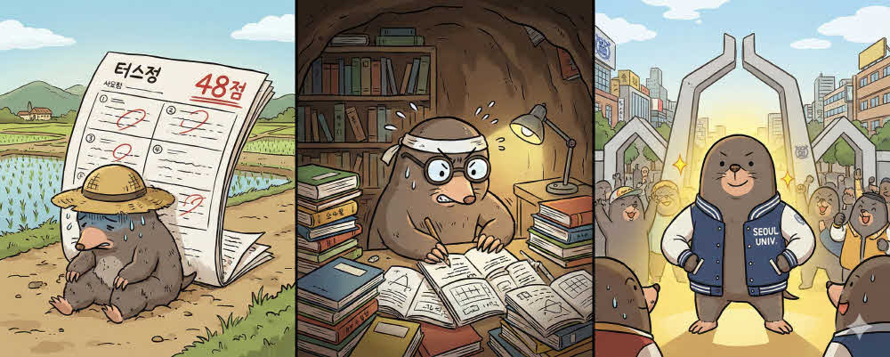 How did a country boy who gave up on math end up wearing a 'Seoul National University' jacket?