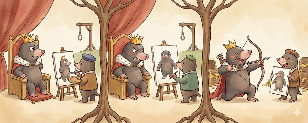 What Matters More Than Skill Is 'Perspective': The Realization of a King and Three Painters