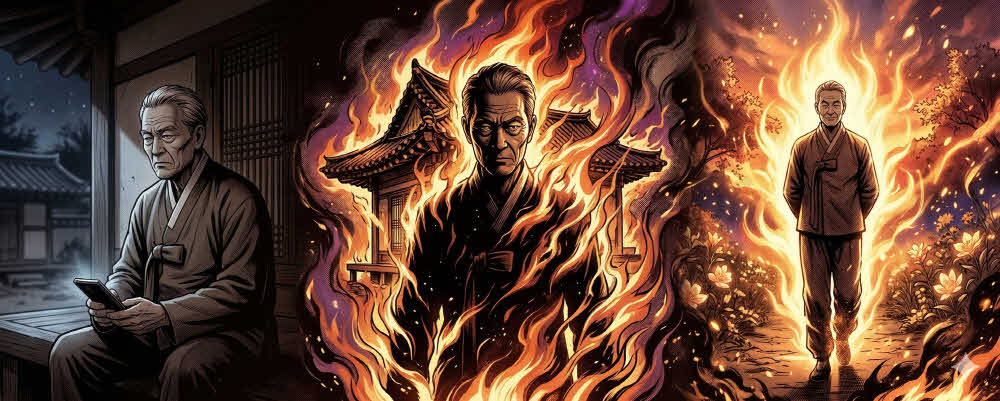 불붙은 노송(老松) 119도 포기한 황혼의 방화범